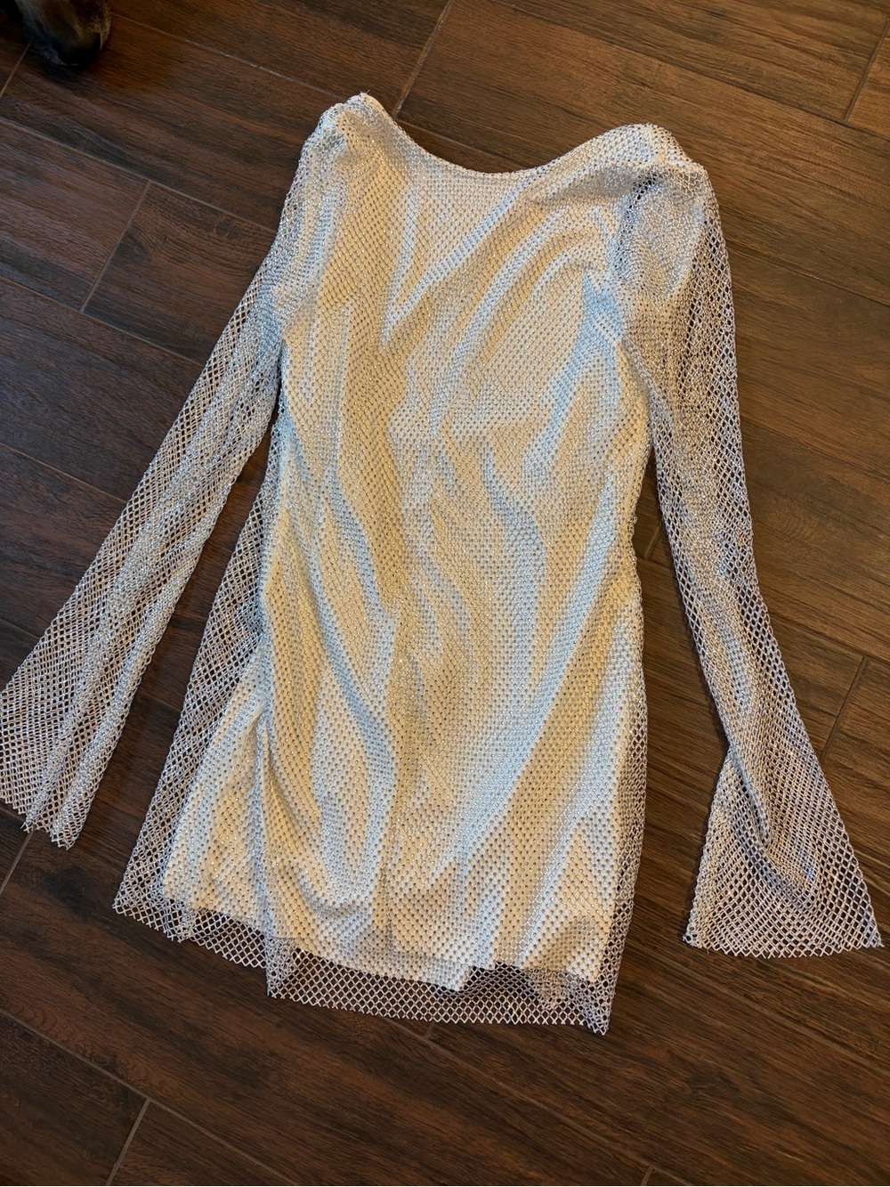 12th Tribe White Mesh Long-Sleeve Mini Dress